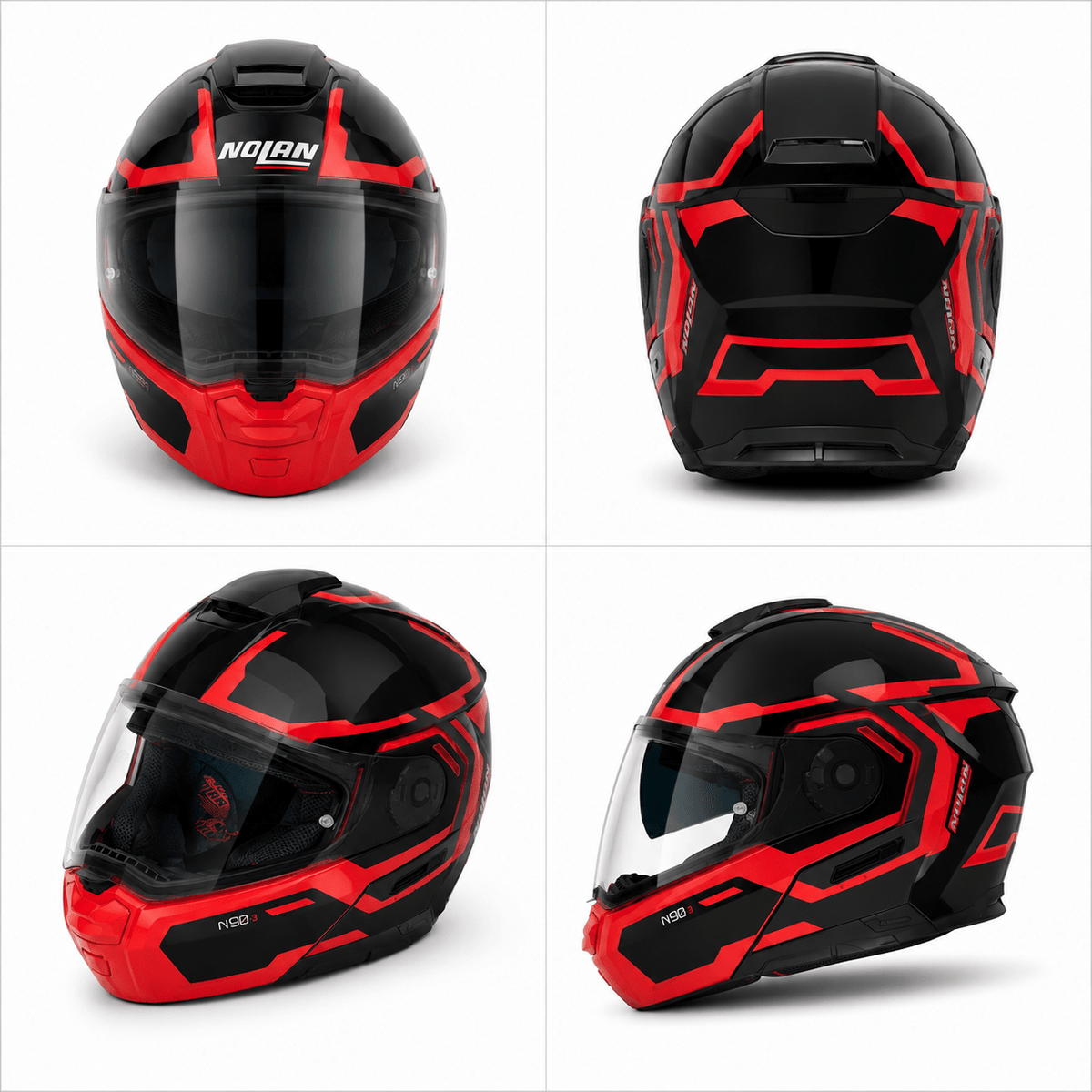 Nolan N90-3 DRILLER 025 N-Com Motorcycle Helmet -Black RED 025 WQ
