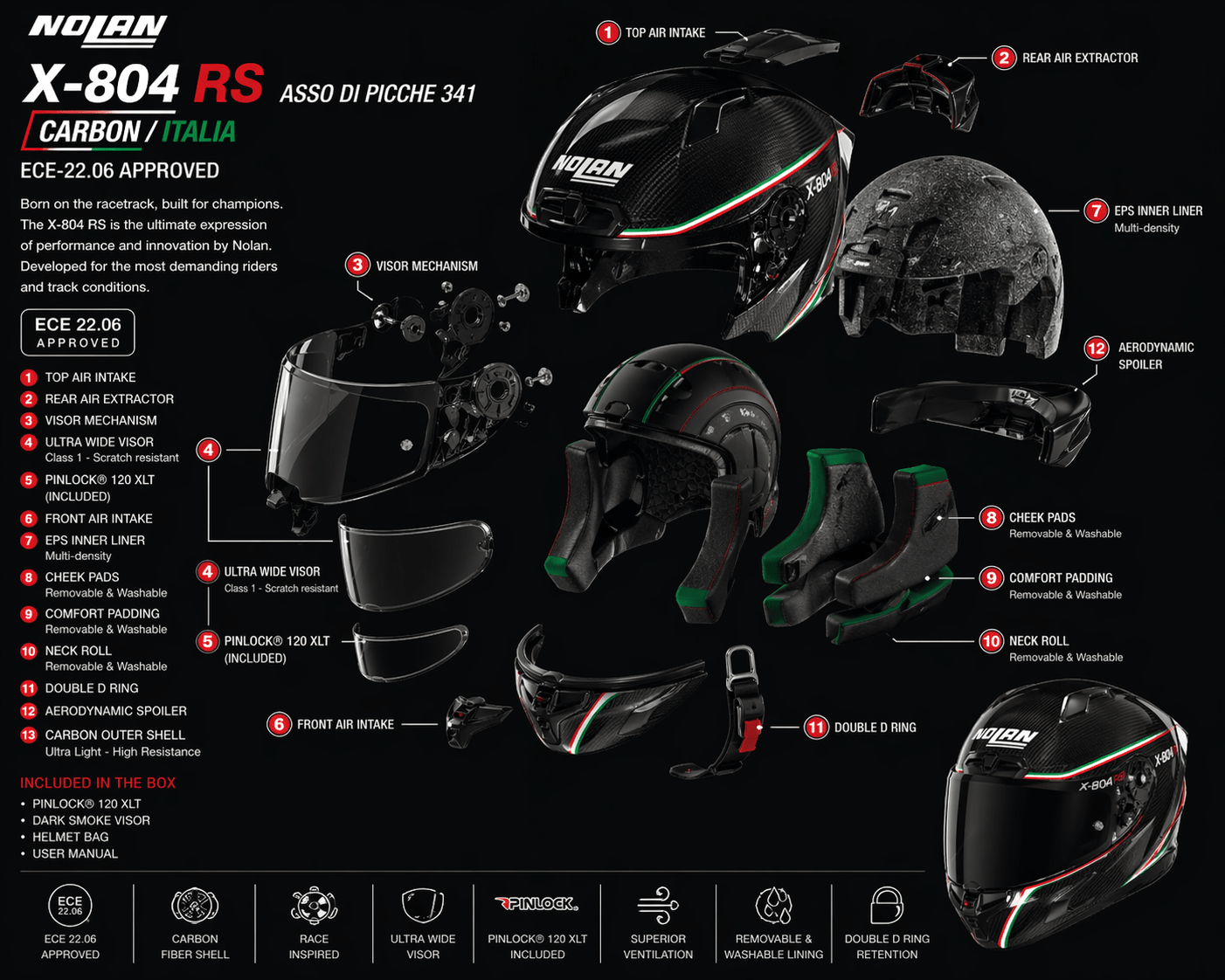 Nolan X-804 Rs Aureo 330 And Clear Visor Motorcycle Helmet