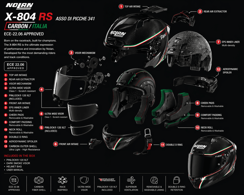 Nolan X-804 Rs Aureo 330 And Clear Visor Motorcycle Helmet