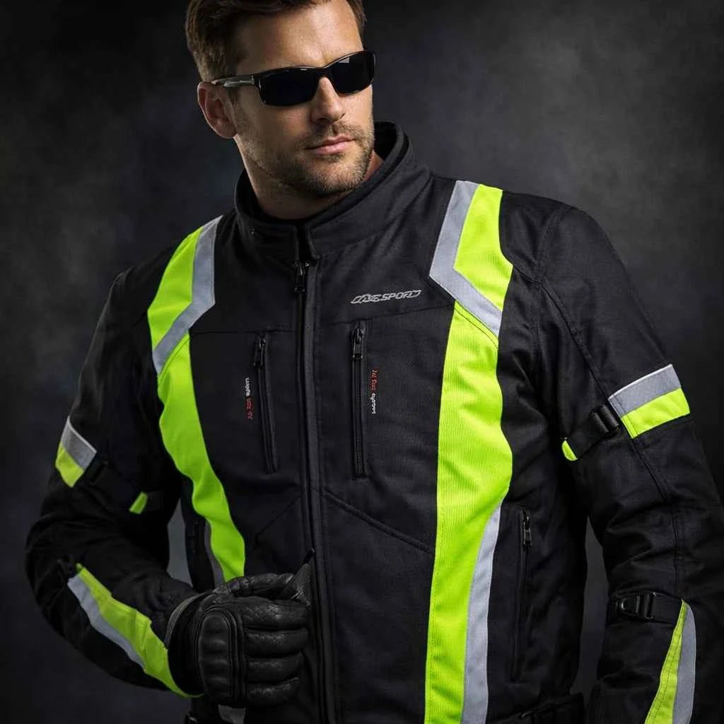 RK Sports 1509 Men's Hi-Vis Waterproof Textile Motorcycle Jacket with CE Armour