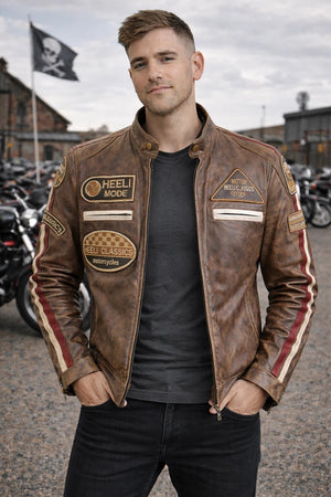 RK Sports Brown Retro Style With Armour Motorcycle Jacket