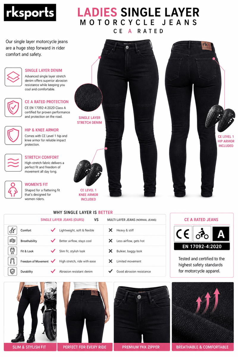 RK Sports Ladies Original A Rated Motorcycle Denim Armoured Jeans