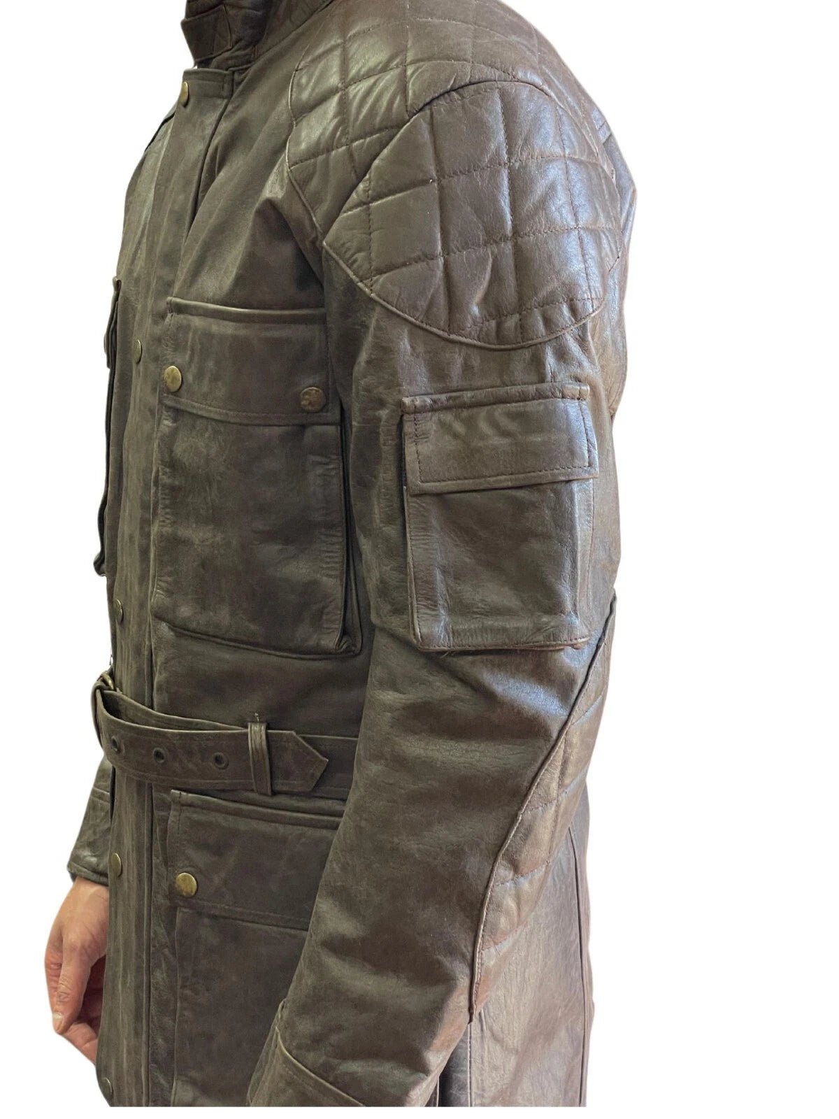 Blouson long en cuir pour homme moto RK Sports