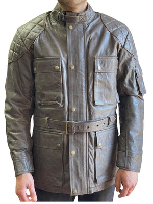 Blouson long en cuir pour homme moto RK Sports