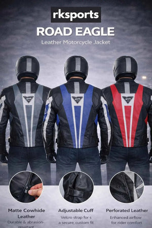 Rk Sports Road Eagle Blue Leather Motorcycle Jacket