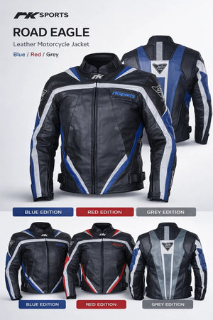 Rk Sports Road Eagle Blue Leather Motorcycle Jacket