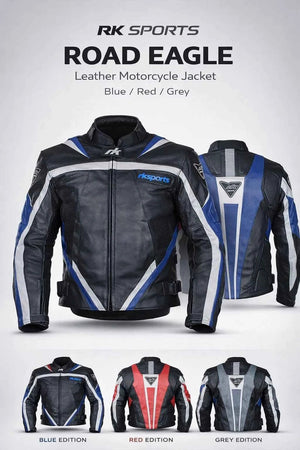 Rk Sports Road Eagle Blue Leather Motorcycle Jacket