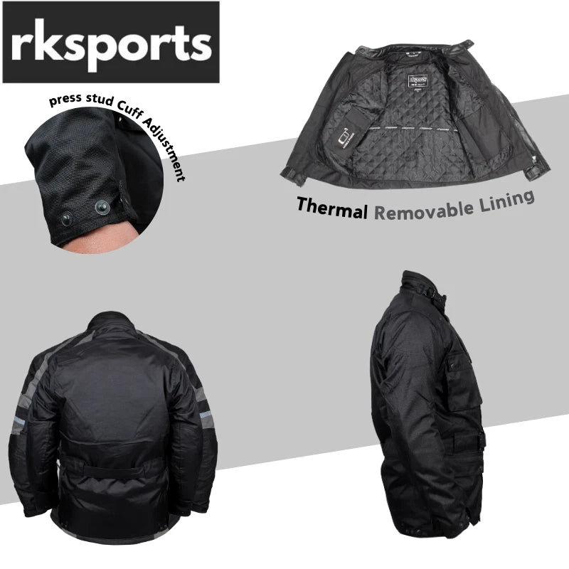 RKsports Black Belt Motorcycle Motorbike Textile Waterproof Jacket