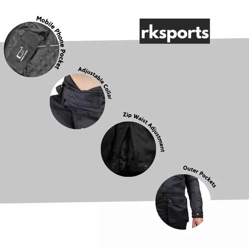 RKsports Black Belt Motorcycle Motorbike Textile Waterproof Jacket