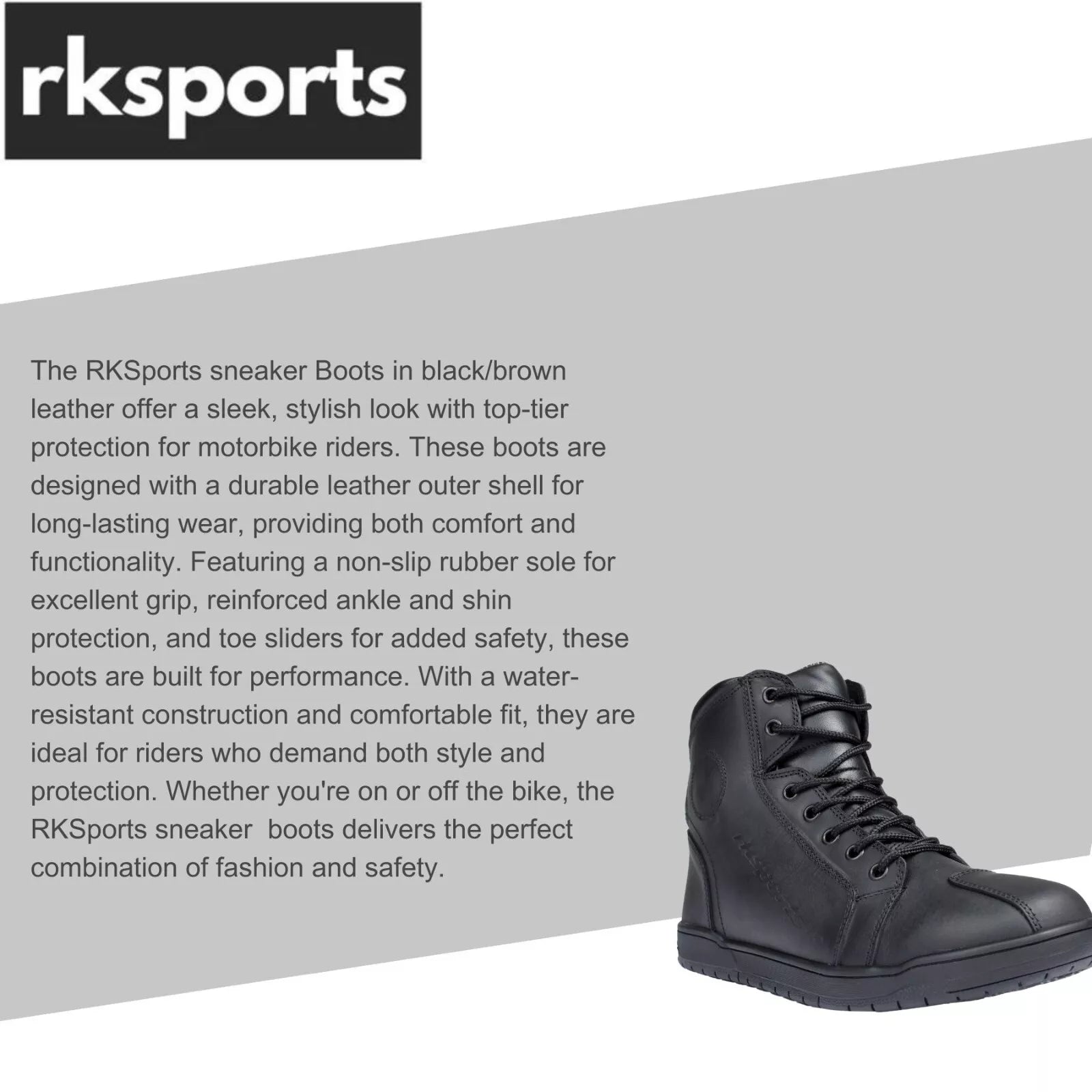 rksports 1002 new trainer black brown leather motorcycle motorbike boots