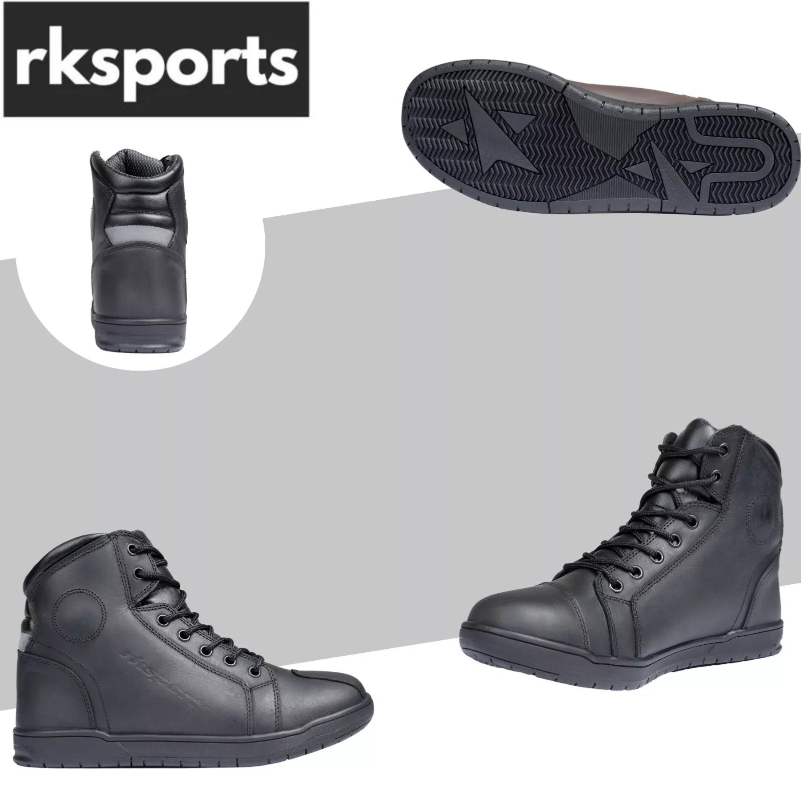 rksports 1002 new trainer black brown leather motorcycle motorbike boots