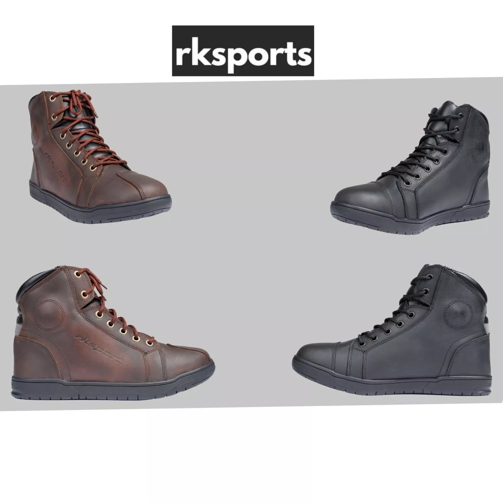 rksports 1002 new trainer black brown leather motorcycle motorbike boots