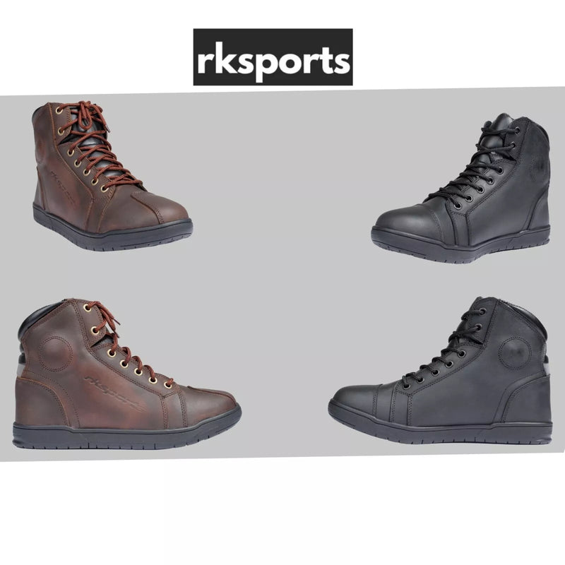 rksports 1002 new trainer black brown leather motorcycle motorbike boots
