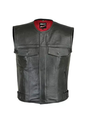 MENS LEVI MOTORCYCLE MOTORBIKE WAISTCOAT FULL LEATHER BLACK VEST CUT ZIPPER