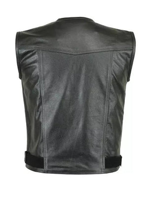 MENS LEVI MOTORCYCLE MOTORBIKE WAISTCOAT FULL LEATHER BLACK VEST CUT ZIPPER