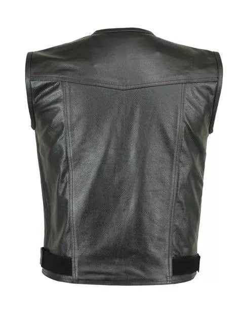 Men's Levi Motorcycle Motorbike Waistcoat Full Leather Black Vest Cut Zipper