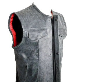 MENS Style 205  MOTORCYCLE  WAISTCOAT FULL LEATHER GREY COLOR CUT ZIPPER