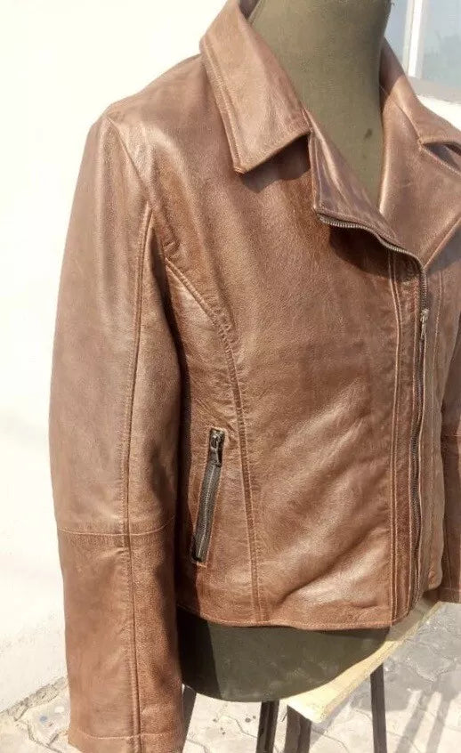 Ladies Fashion BROWN soft Real leather jacket Style Rose