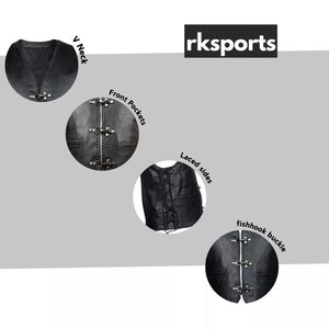 LACE MOTORCYCLE BIKER CLASP FULL LEATHER VEST WAISTCOAT BLACK COWHIDE