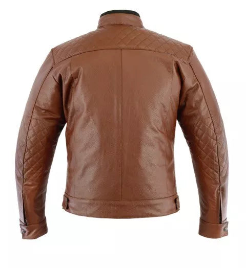 Rksports Diamond Mens Casual Fashion Leather Motorcycle Brown Jacket with Armour