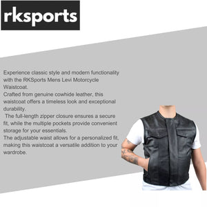 Men’s Biker Leather Waistcoat Motorcycle Riding Vest Black Sleeveless Jacket