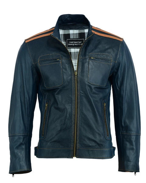 Rksports Steve mcqueen Blue Fashion Leather Motorcycle Motorbike Jacket