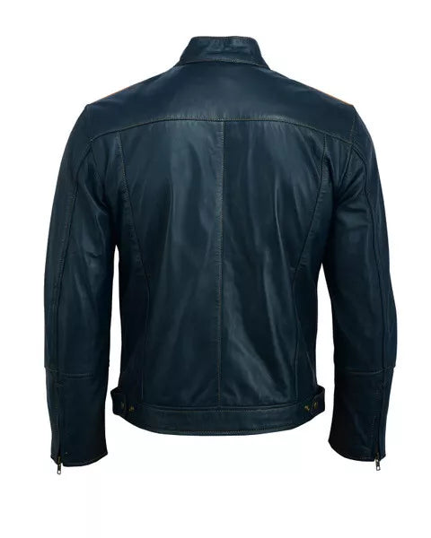 Rksports Steve mcqueen Blue Fashion Leather Motorcycle Motorbike Jacket