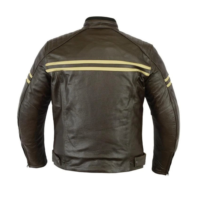 Rksports 1570  Mens Retro Leather Motorcycle Motorbike Jacket with Armour