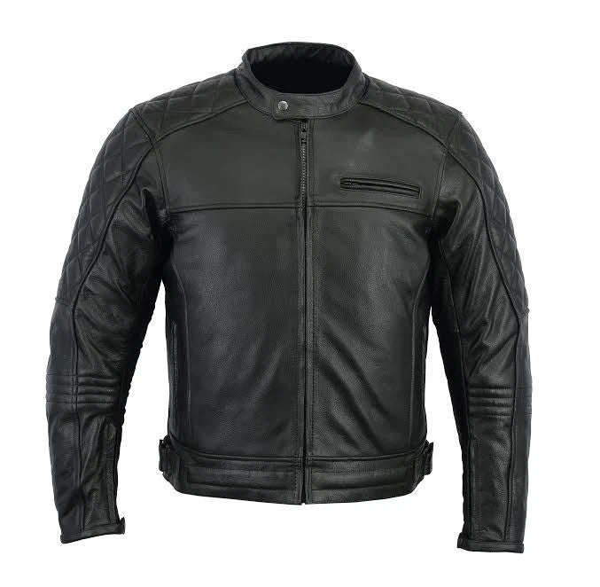 Rksports 1586 Mens Fashion Leather Motorcycle motorbike Black Jacket with Armour