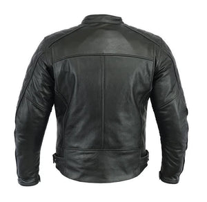 Rksports 1586 Mens Fashion Leather Motorcycle motorbike Black Jacket with Armour