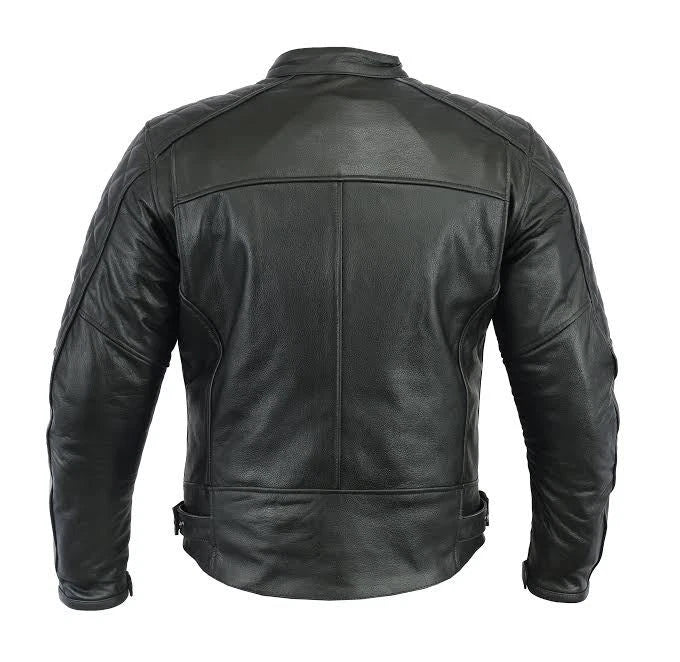 Rksports 1586 Mens Fashion Leather Motorcycle motorbike Black Jacket with Armour