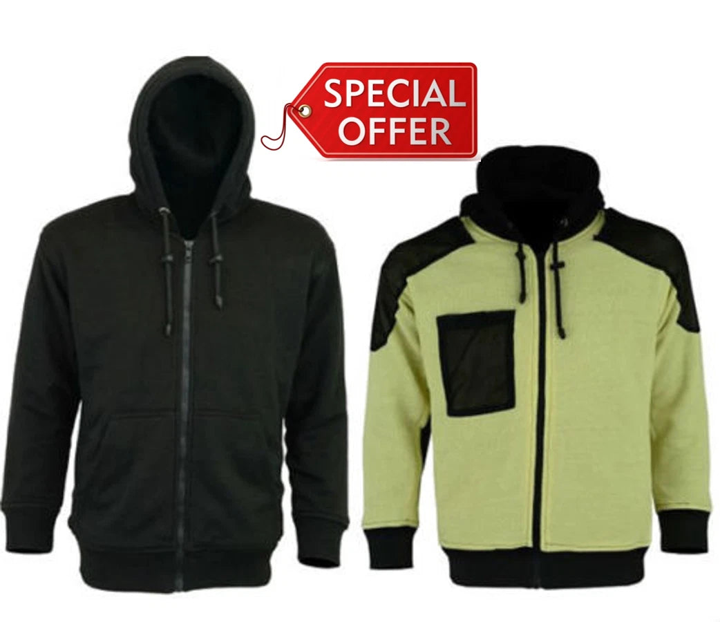 Motorcycle motorbike Removable Armoured Full Kevlar lined hoody Black