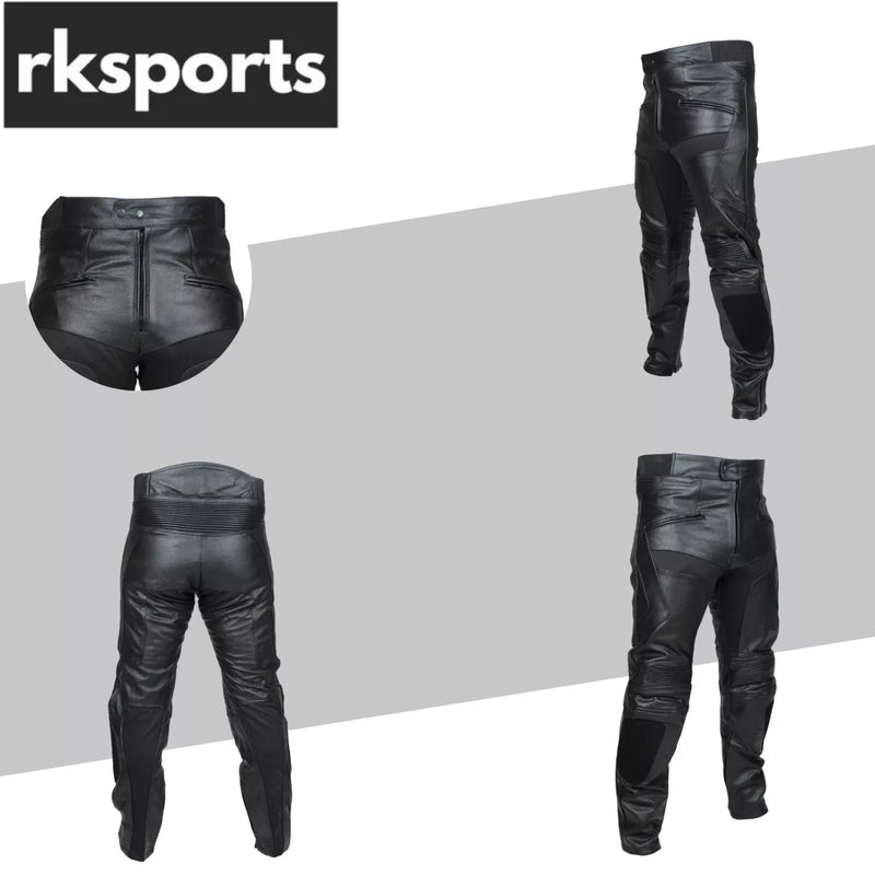 RKSPORTS MENS BLACK 1265 LEATHER COWHIDE MOTORCYCLE MOTORBIKE JEANS TROUSERS