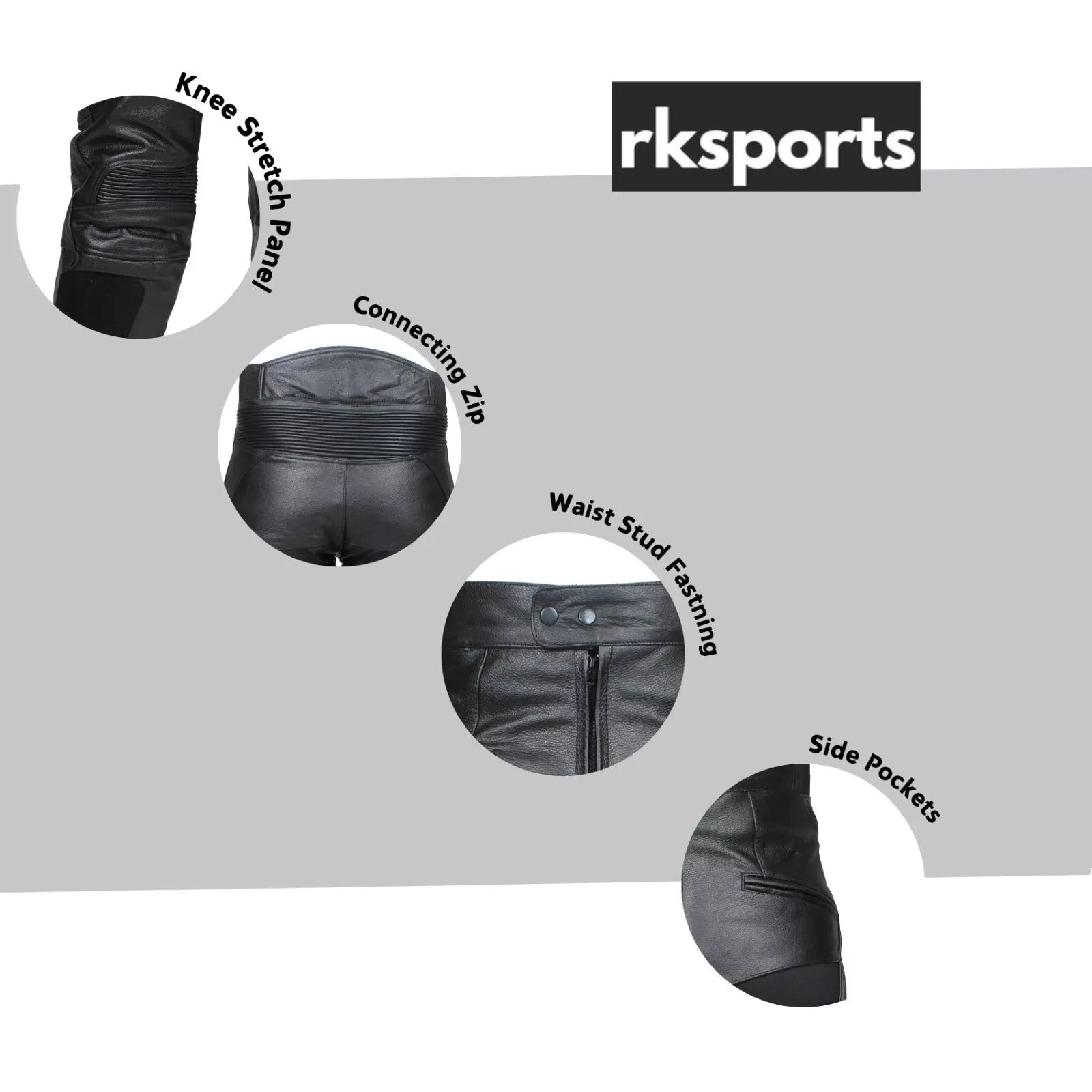 RKSPORTS MENS BLACK 1265 LEATHER COWHIDE MOTORCYCLE MOTORBIKE JEANS TROUSERS