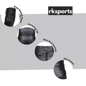 RKSPORTS MENS BLACK 1265 LEATHER COWHIDE MOTORCYCLE MOTORBIKE JEANS TROUSERS