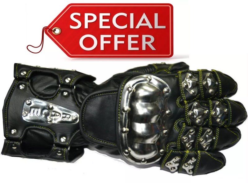 RKSports Summer Stainless Steel Knuckle Leather Motorcycle Motorbike Gloves
