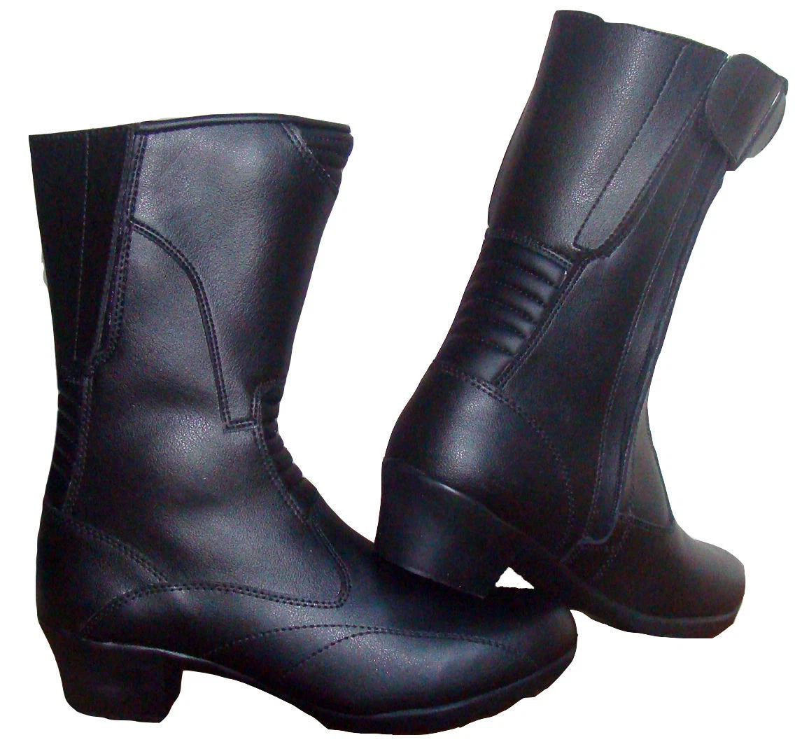 RK Sports X4105 Black Leather Motorbike Motorcycle Bike Ladies Women Heel Boots