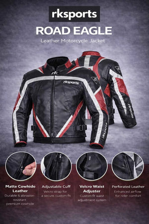 Rk Sports Road Eagle Red Leather Motorcycle Jacket