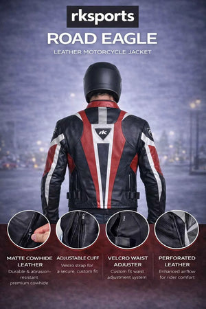 Rk Sports Road Eagle Red Leather Motorcycle Jacket