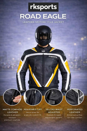 Rk Sports Road Eagle Yellow Leather Motorcycle Jacket