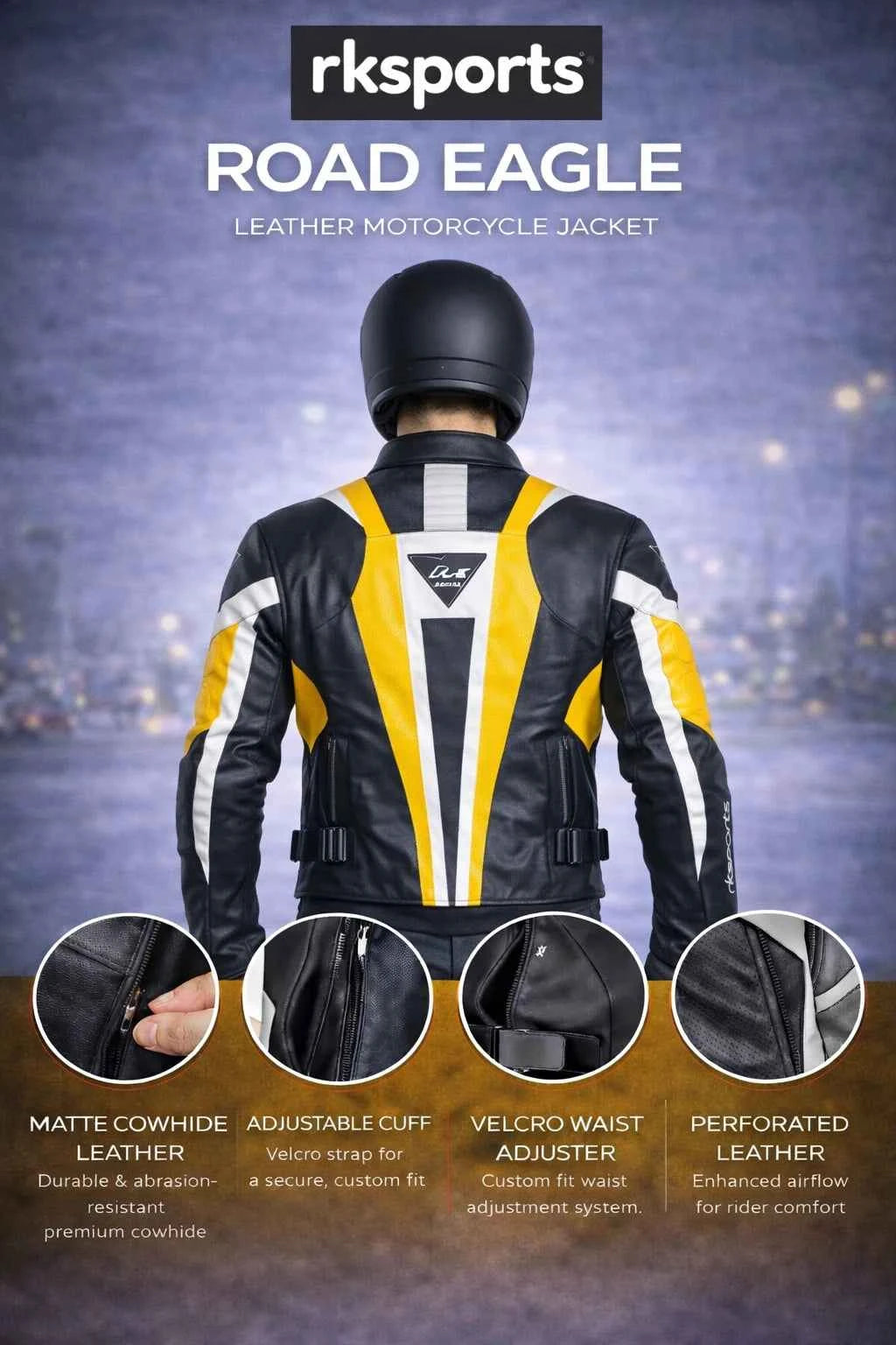 Rk Sports Road Eagle Yellow Leather Motorcycle Jacket