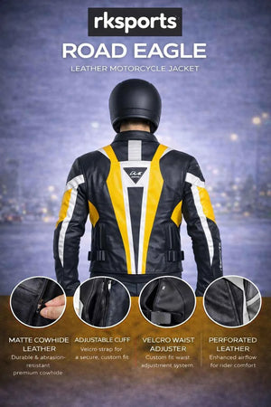 Rk Sports Road Eagle Yellow Leather Motorcycle Jacket