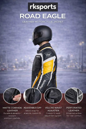 Rk Sports Road Eagle Yellow Leather Motorcycle Jacket
