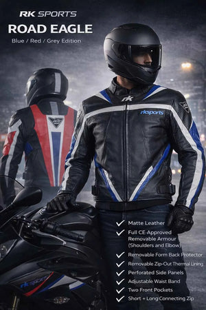 Rk Sports Road Eagle Blue Leather Motorcycle Jacket