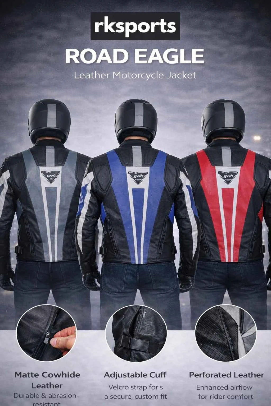 Rk Sports Road Eagle Blue Leather Motorcycle Jacket