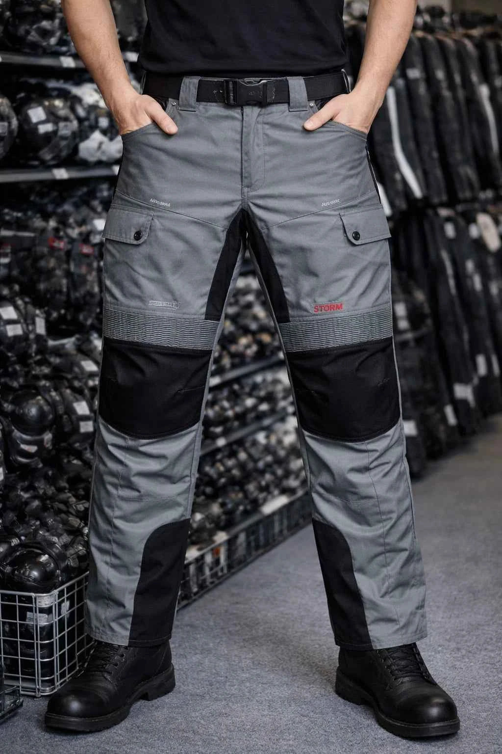 Men's Motorcycle Storm Textile Trousers Grey Riding Pants Touring Waterproof