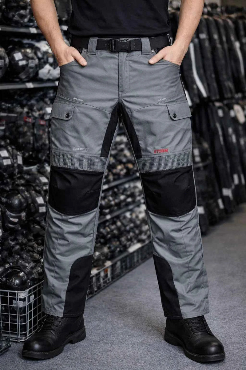 Men's Motorcycle Storm Textile Trousers Grey Riding Pants Touring Waterproof