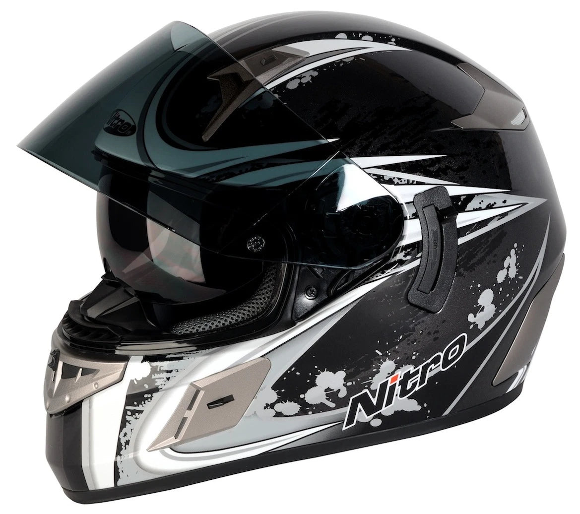 NITRO NSFP ALIEN DUAL VISOR MOTORCYCLE MOTORBIKE CRASH HELMET RED BLACK BLUE