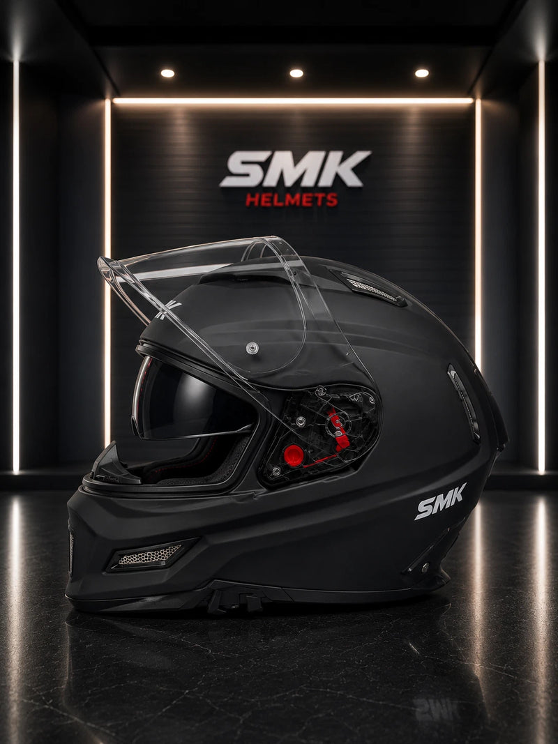 SMK Agnar Full Face Motorcycle Motorbike Helmet + Dark Visor - Matt Black