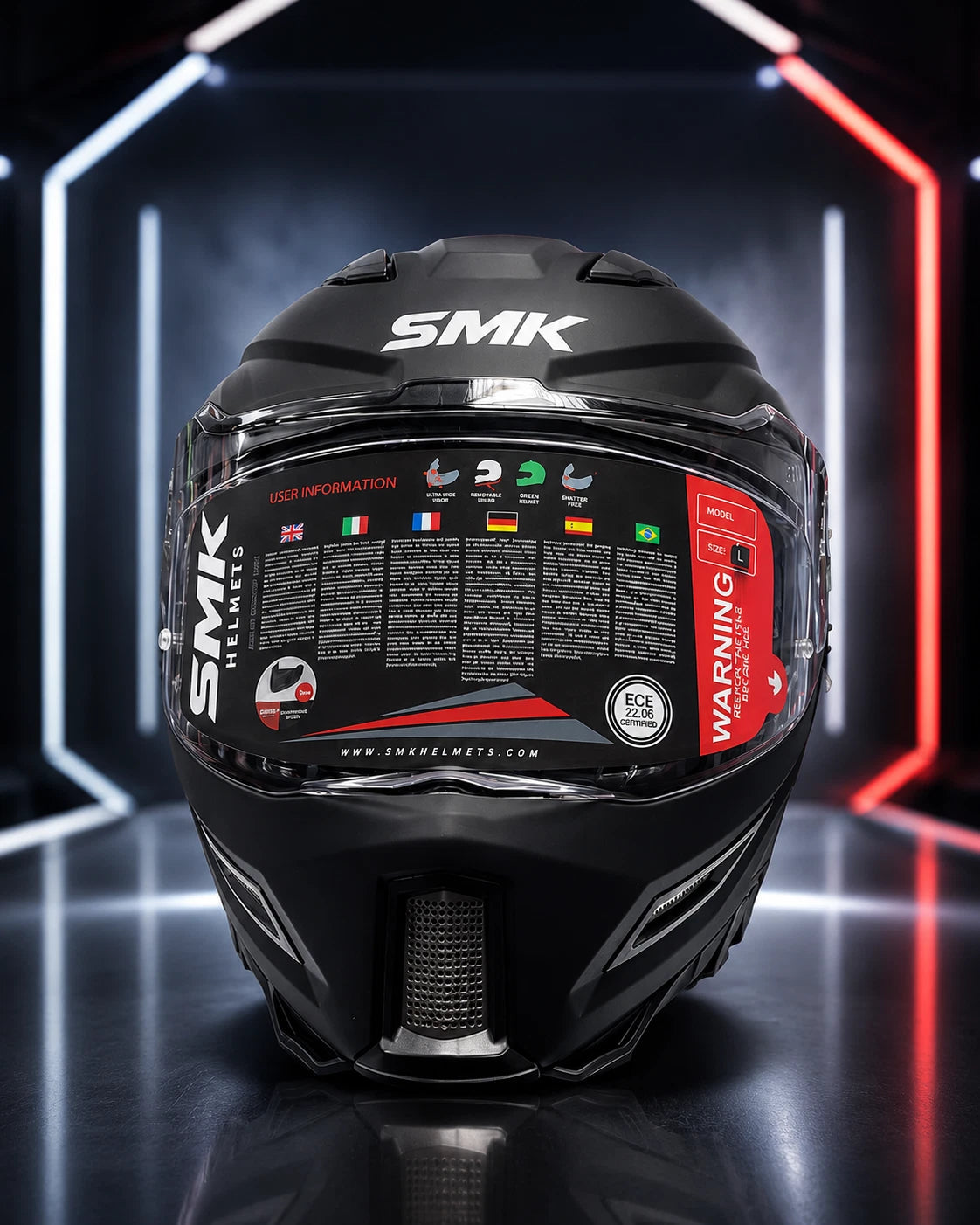 SMK Agnar Full Face Motorcycle Motorbike Helmet + Dark Visor - Matt Black